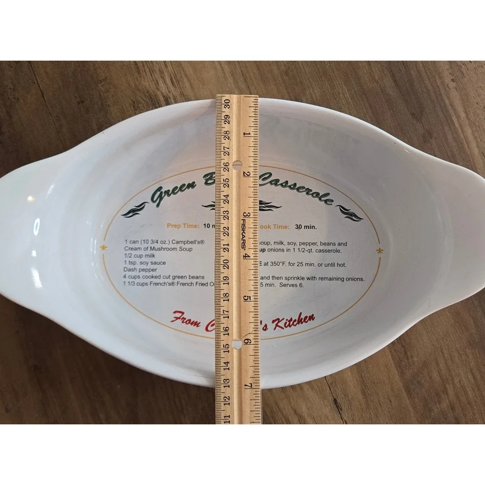2005 Campbells Green Bean Casserole Ceramic Baking Dish w/Recipe Handles